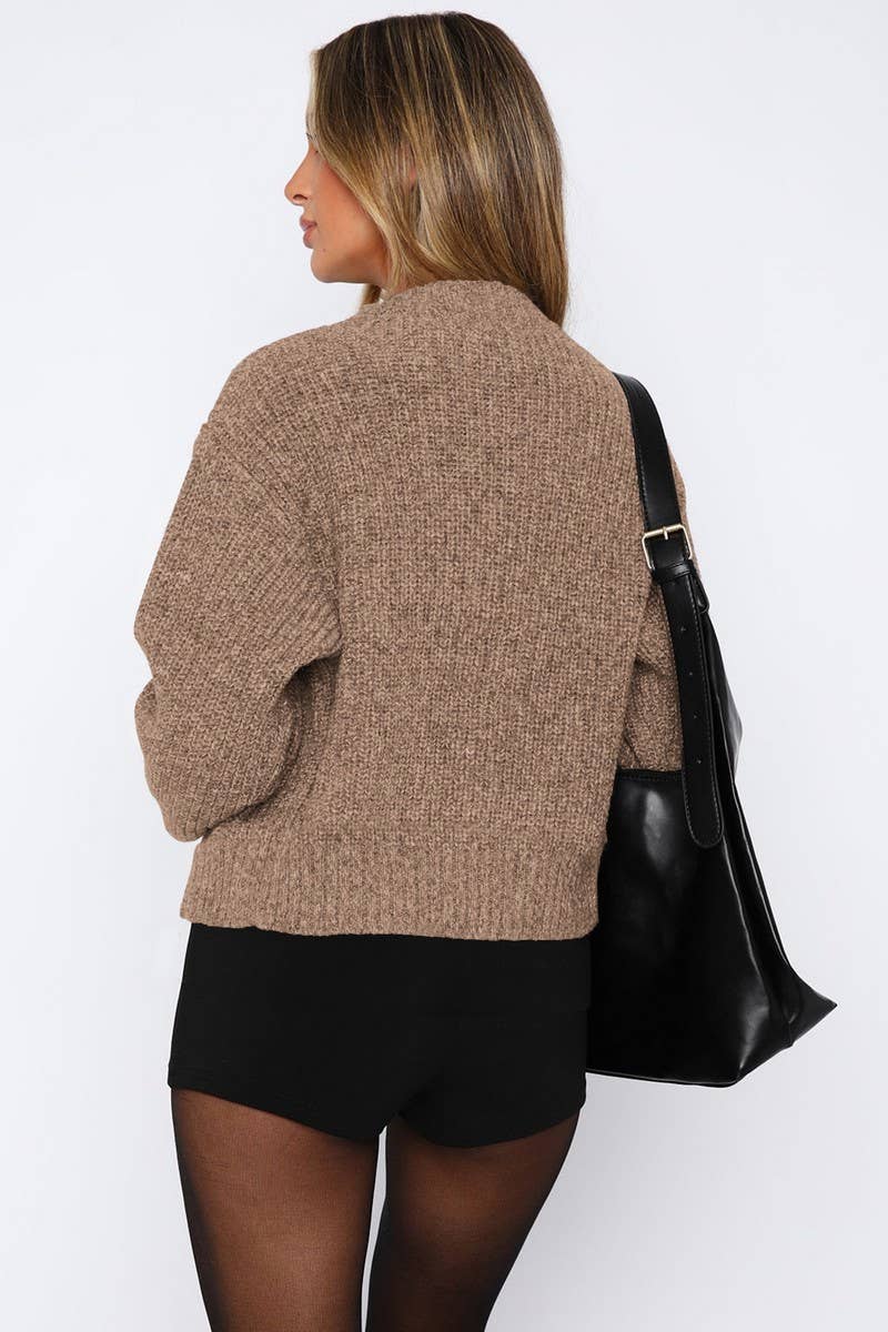 CWOSWL07497_CASUAL SIMPLE LONG SLEEVE ZIP KNIT SWEATER