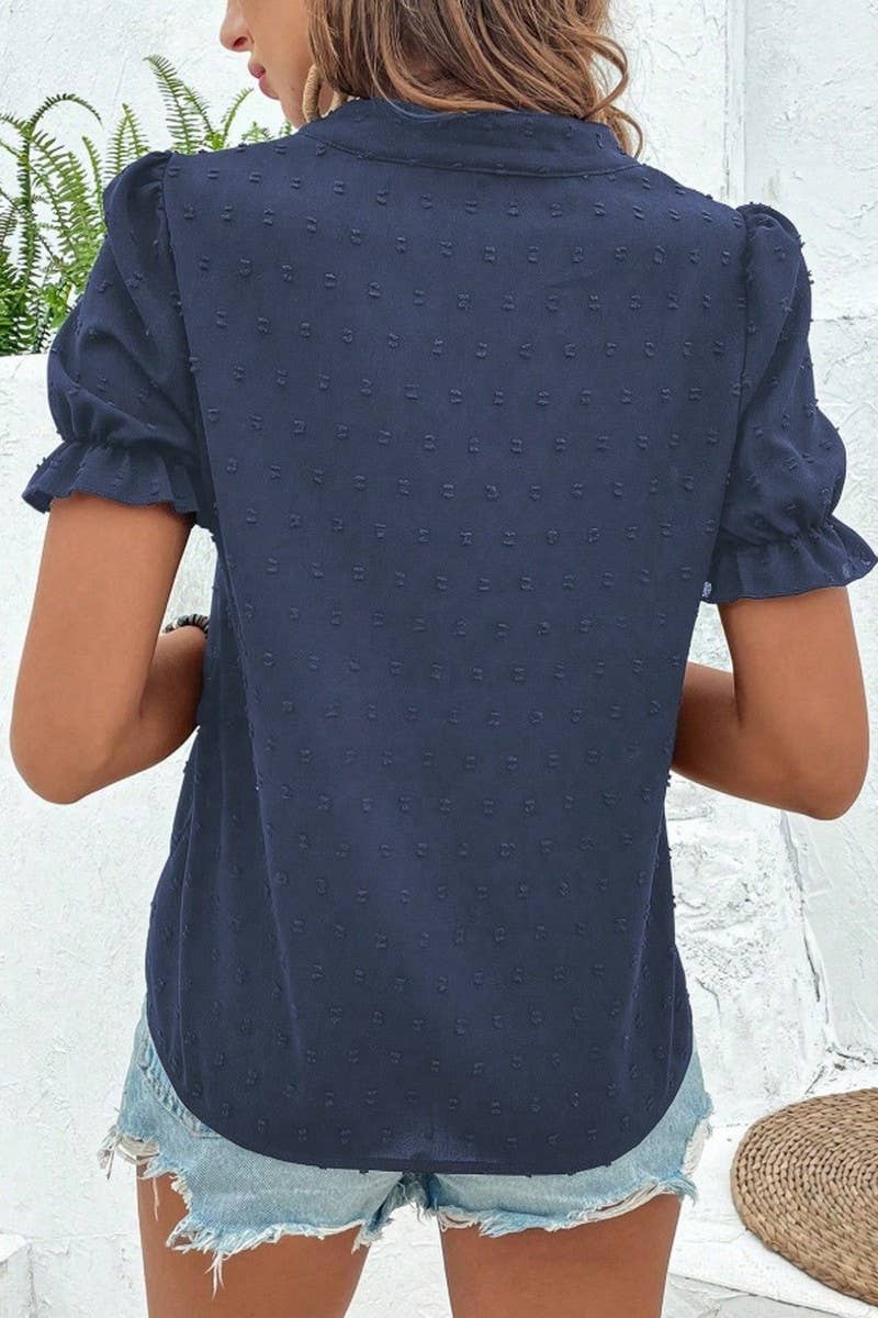 CWTBLS2270_V-NECK FLORAL EMBROIDERED PUFF SLEEVE CHIFFON TOP