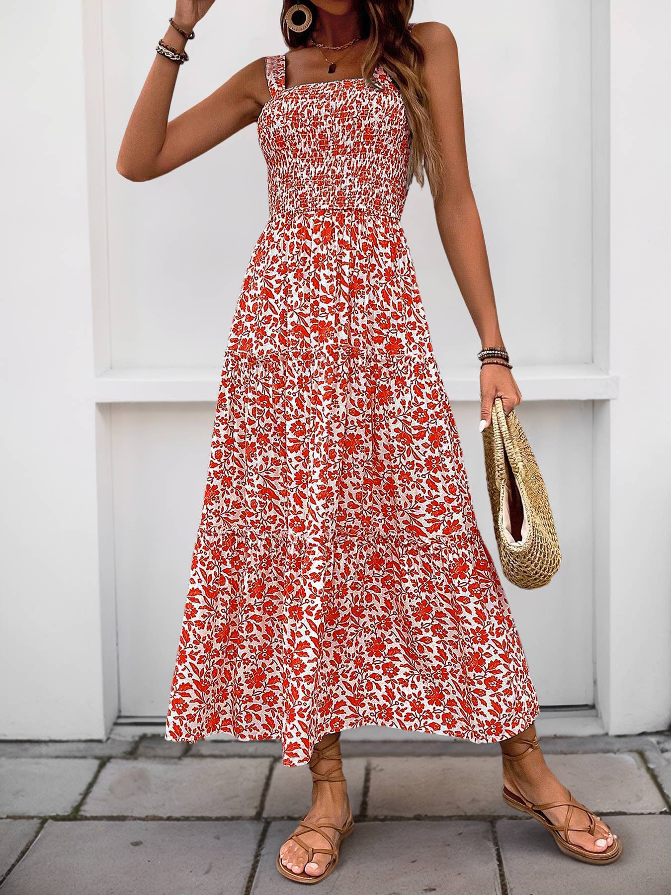 Floral sleeveless sundress sweet country style