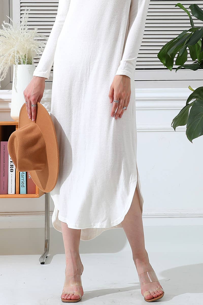 CWDMD546_ROUND NECK SOFT AND WARM SWEATER KNIT TUNIC DRESS
