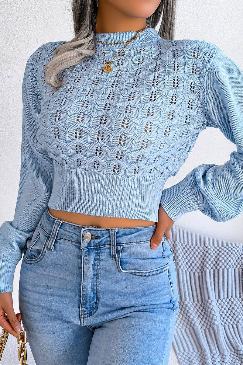 CWOSWL3227_SOLID COLOR HOLLOW BELLY-EXPOSED KNITTED SWEATER