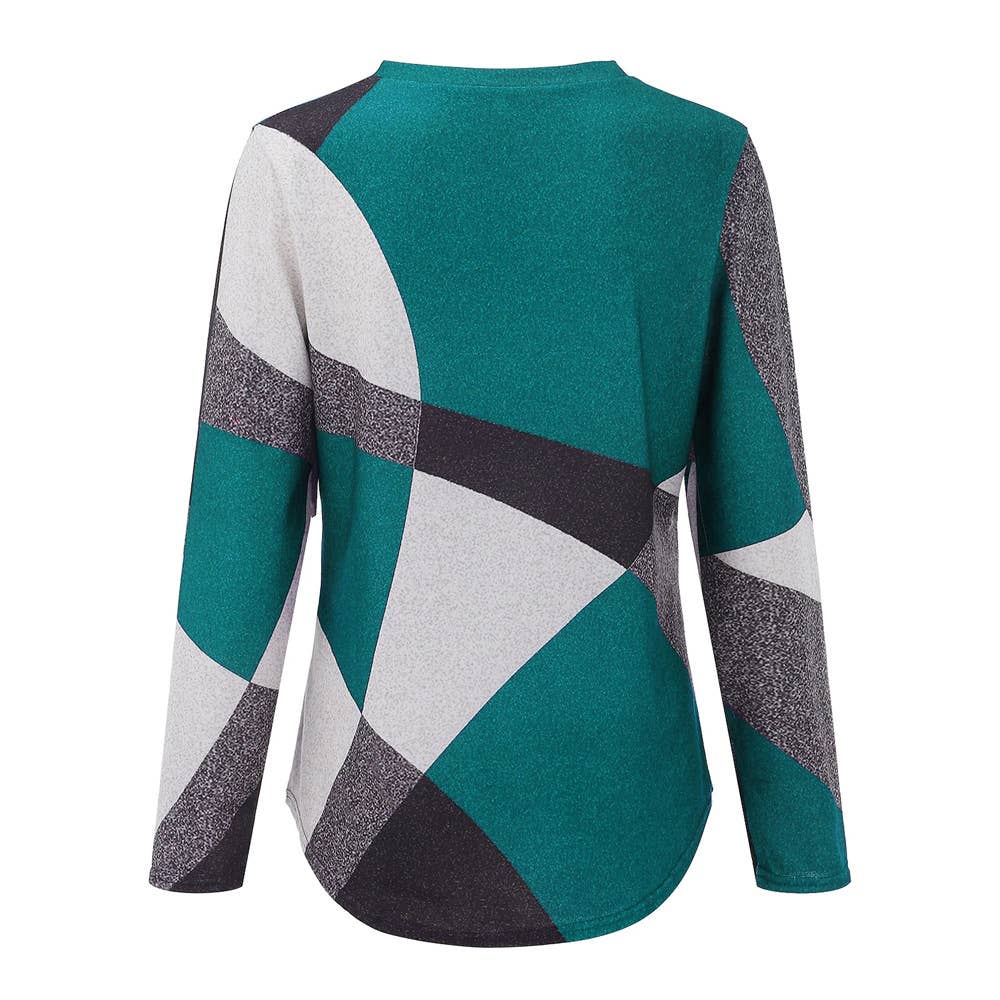 COMFORTABLE GEOMETRIC DESIGN COLOR CONTRAST SHIRT