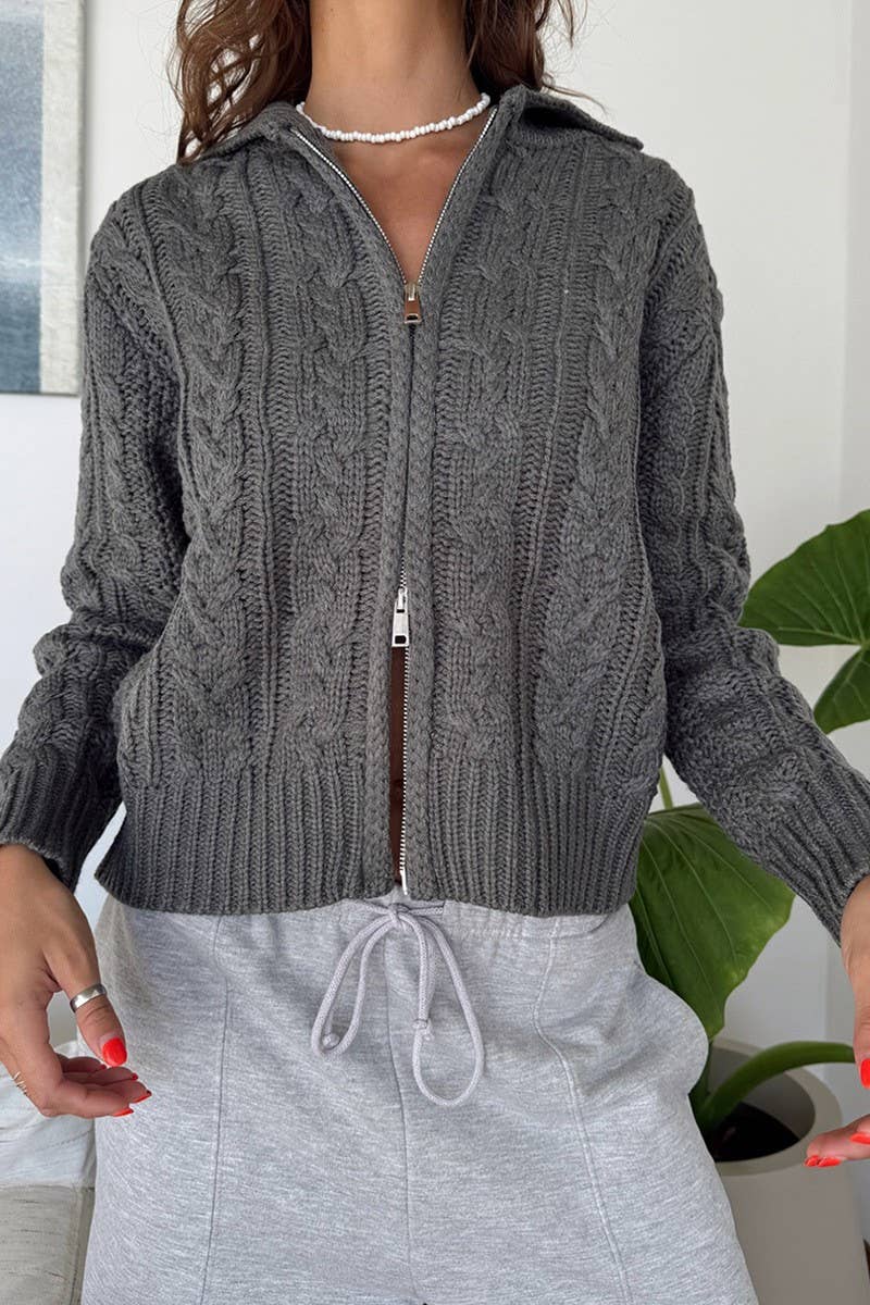 CWOSWL07524_SOLID COLOR LONG SLEEVE ZIP KNIT SWEATER