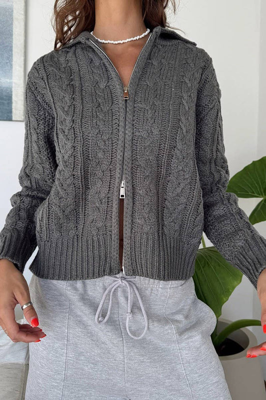 CWOSWL07524_SOLID COLOR LONG SLEEVE ZIP KNIT SWEATER