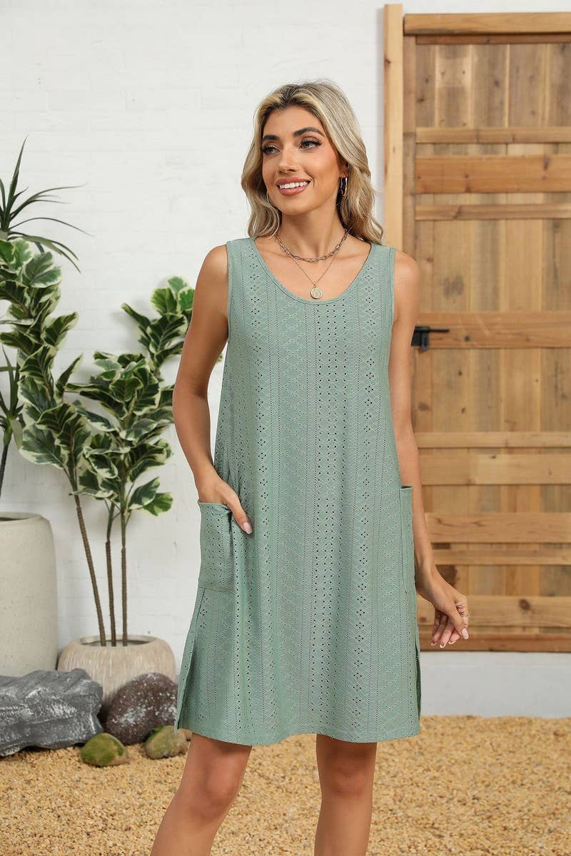 CWDSD8714_SLEEVELESS CREWNECK POCKET TANK DRESS