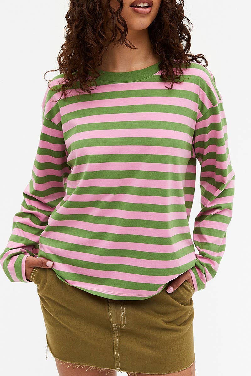 CWTBLL1623_ROUND NECK STRIPED PRINT COLOR BLOCK SWEATSHIRT