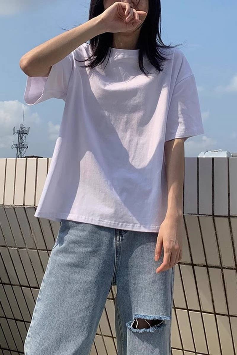 CWTTS0973_SOLID COLOR CASUAL T SHIRT