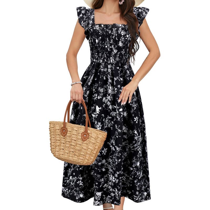 A-Line Dress with Puff Sleeves and Square Neck