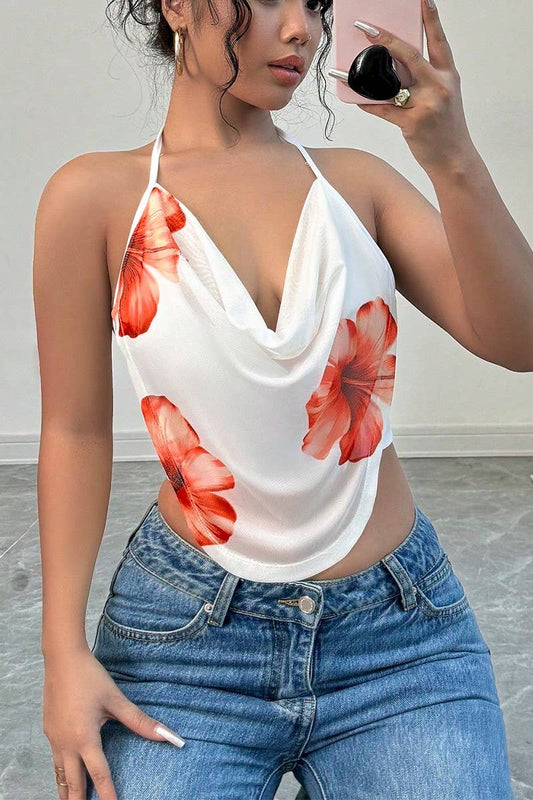 CWTHT0220_FLORAL HALTER NECK CROP CAMI TOP
