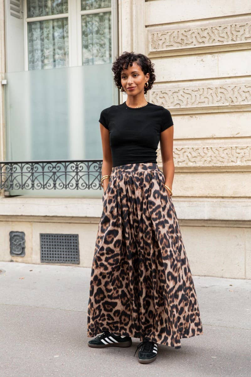 CWBLS0610_NEW SUMMER LEOPARD PRINT PLEATED WIDE SWING SKIRT