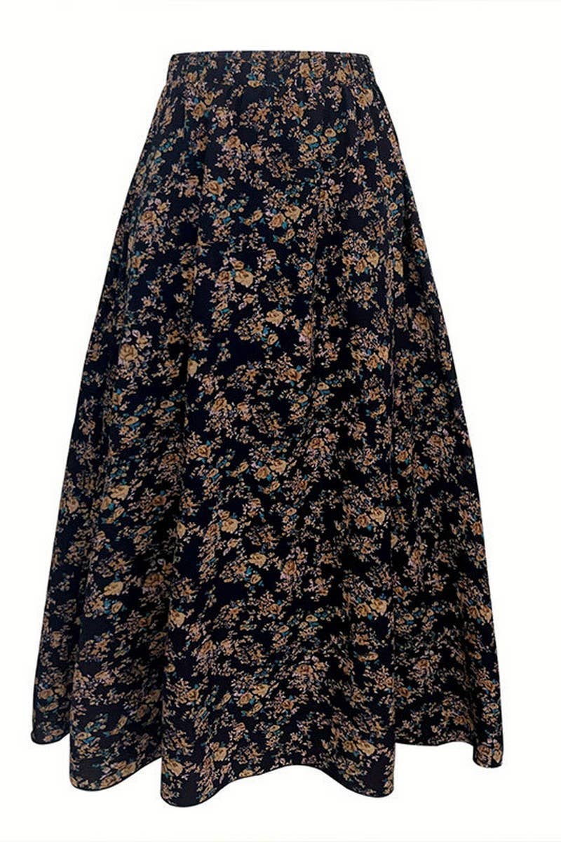 CWBLS0446_LADIES ELEGANT COMMUTER PLEATED FLORAL SKIRT