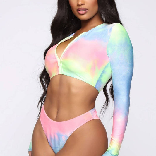 Womens Tie-Dye Bikini Set - Long Sleeve Swimsuit