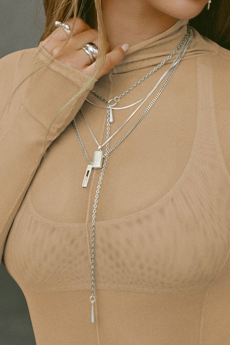 CWTBLL3812_SHEER MESH SLIM FIT HIGH NECK LONG SLEEVE TOP