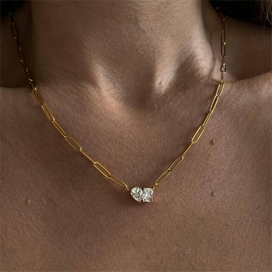 Vintage 18k gold-plated square zircon necklace