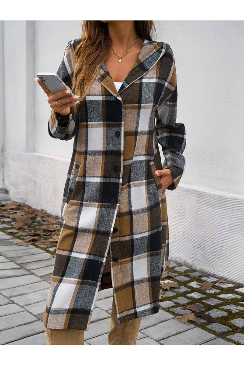 CWOCO0235_Casual Plaid Button Hooded Long Coat