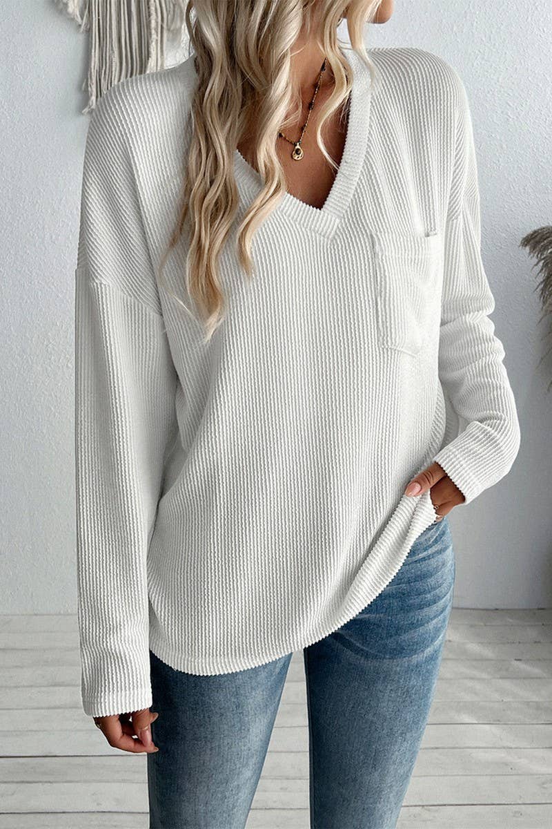 CWTBLL1651_CASUAL V-NECK POCKET LONG-SLEEVED SWEATER