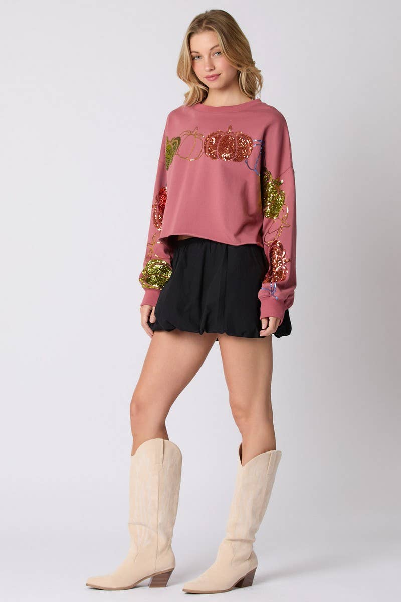 CWTBLL01263_HALLOWEEN PUMPKIN SEQUIN PULLOVER SWEATSHIRT