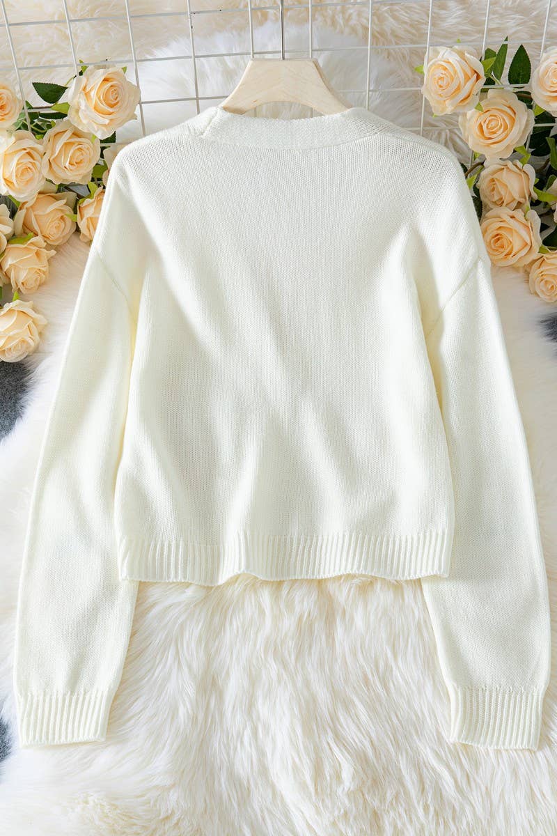 CWOCAL2353_3D STRAWBERRY PATTERN KNITTED CARDIGAN SWEATER