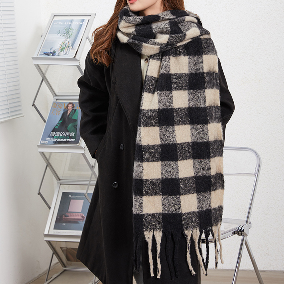 Women?™s Warm Small Check AC Scarf ??Sweet Style_CWASC2695