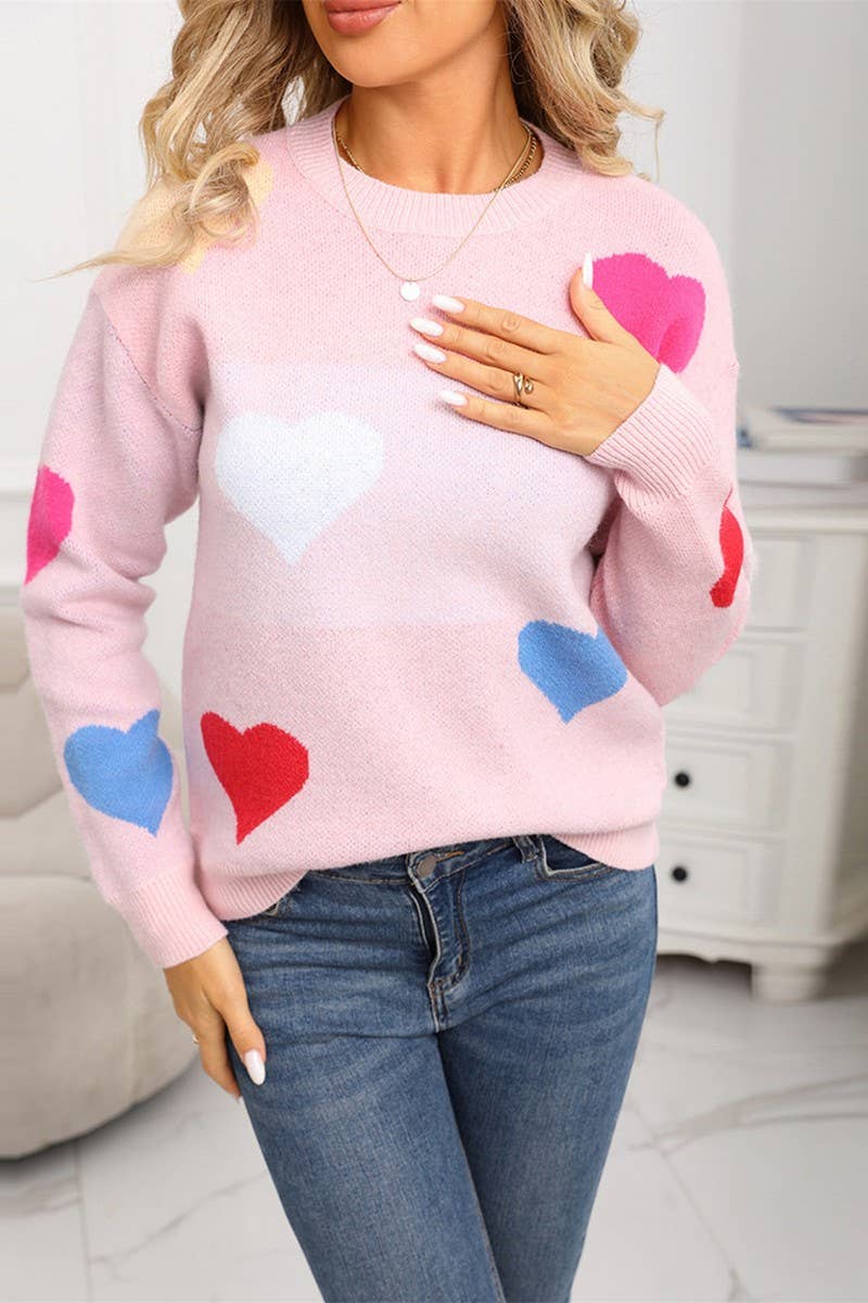 CWOSWL07584_HEART CREW NECK VALENTINE'S DAY SWEATER