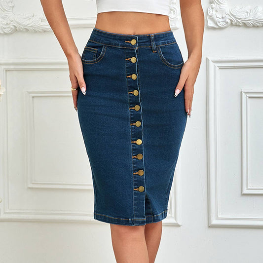 A one-piece front button-up hip skirt