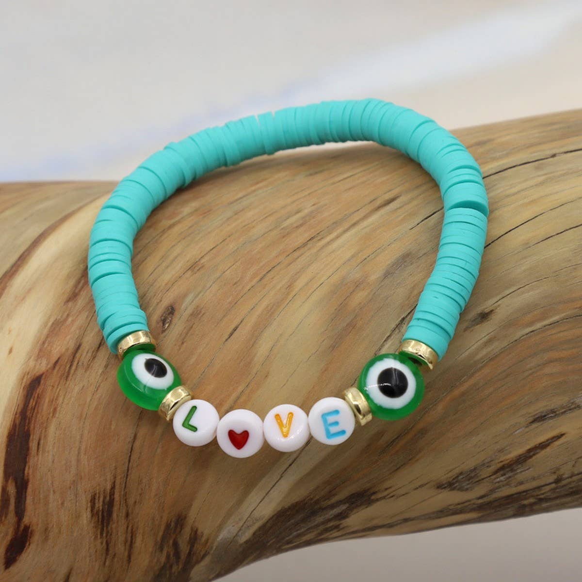COLORFUL POLYMER CLAY LETTER BEADED BRACELET