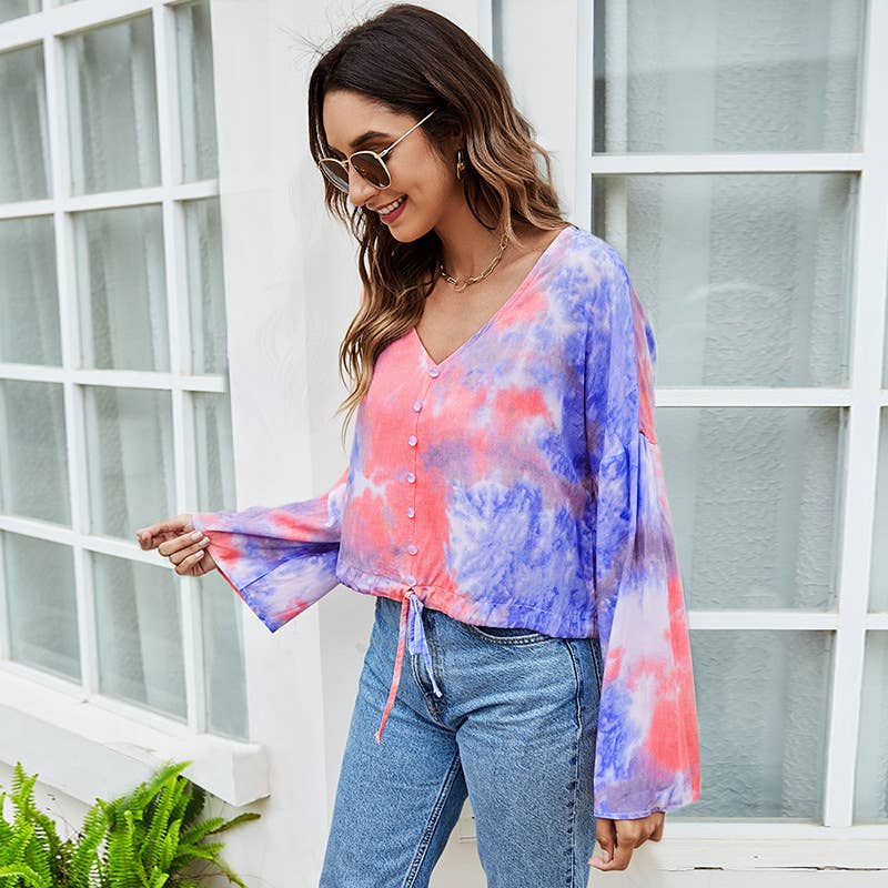 BIG V-NECK TIE-DYE SINGLE BREASTED T-SHIRT