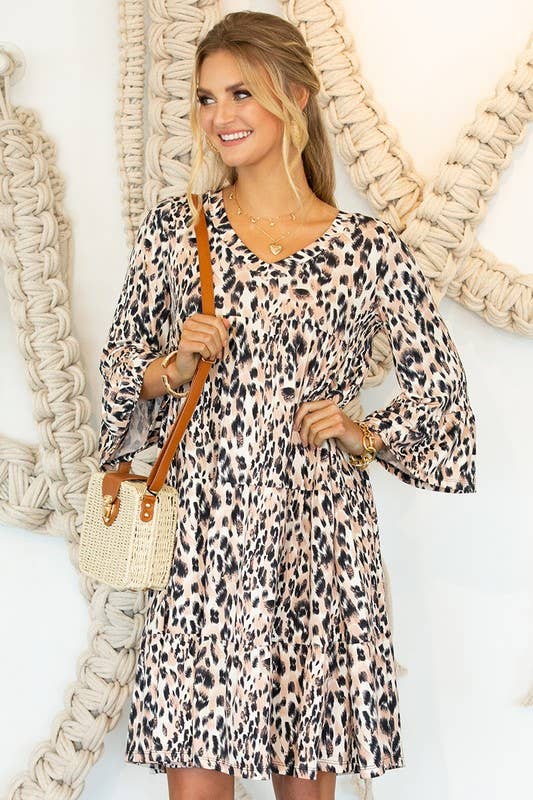 CWDSD10412_V NECK 3 TIERED RUFFLE DRESS WITH RUFFLE SLEEVE