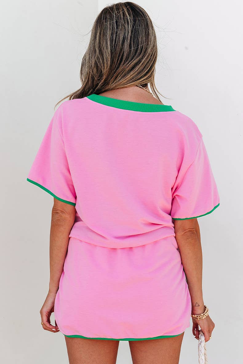 Color-blocked short-sleeved short-sleeved suit