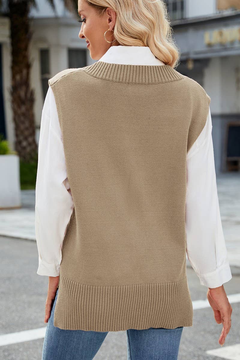 CWOV00134_SOLID COLOR SLEEVELESS KNITTED VEST