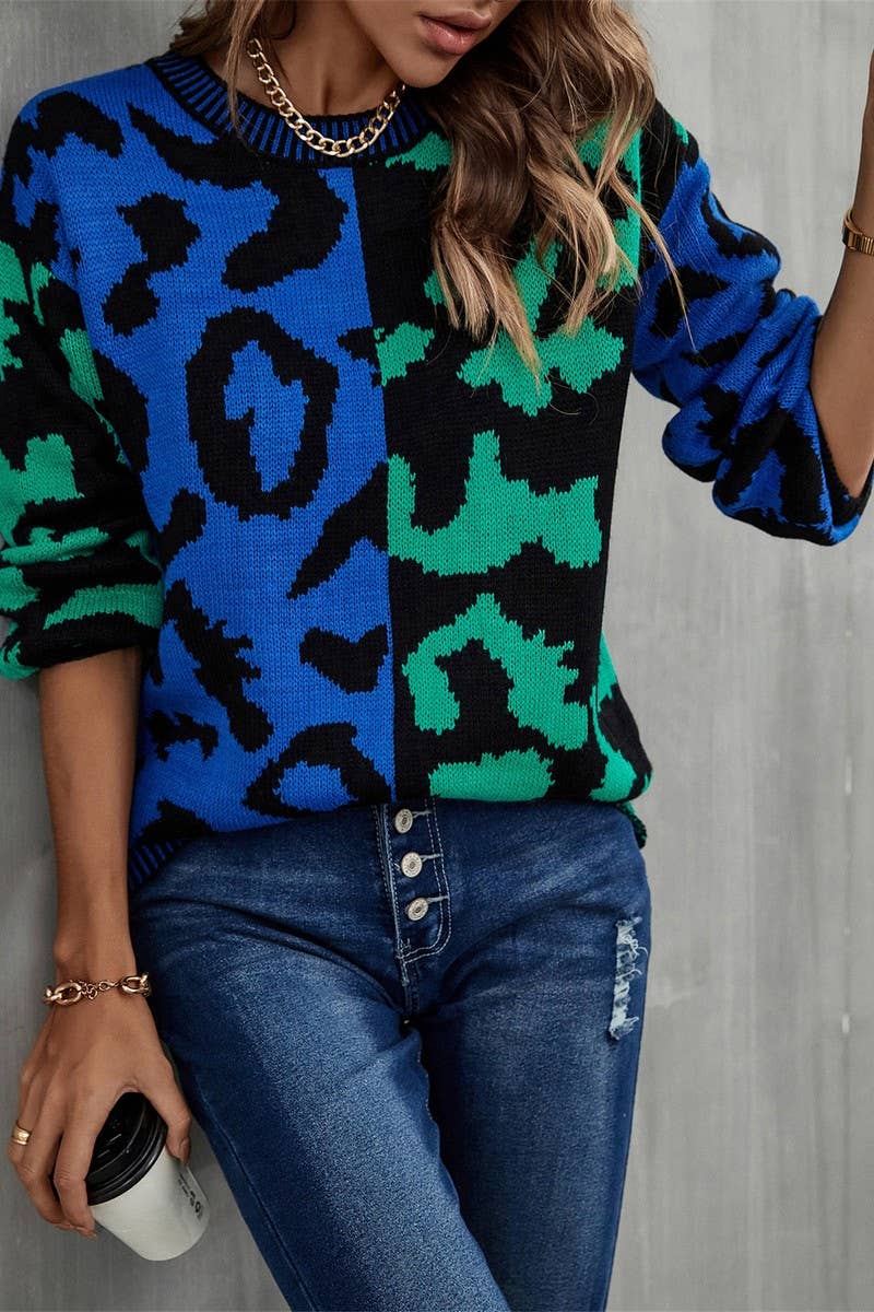 CWOSWL3151_CREW NECK LEOPARD PRINT KNITTED SWEATER