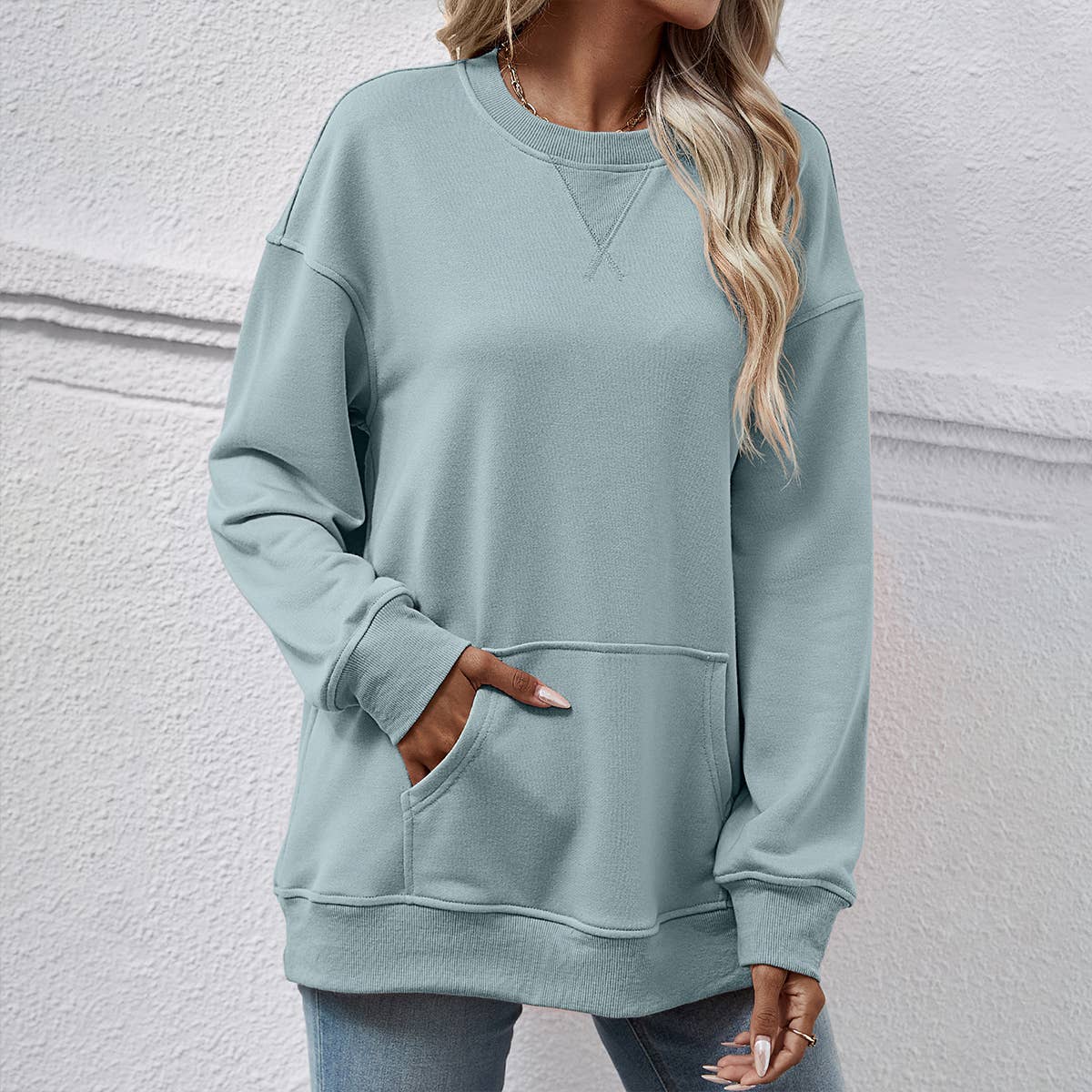 Casual women hoodie with loose crew neck pockets