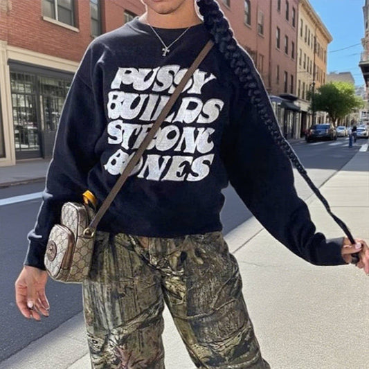 Color-blocking letter printed round-neck hoodie