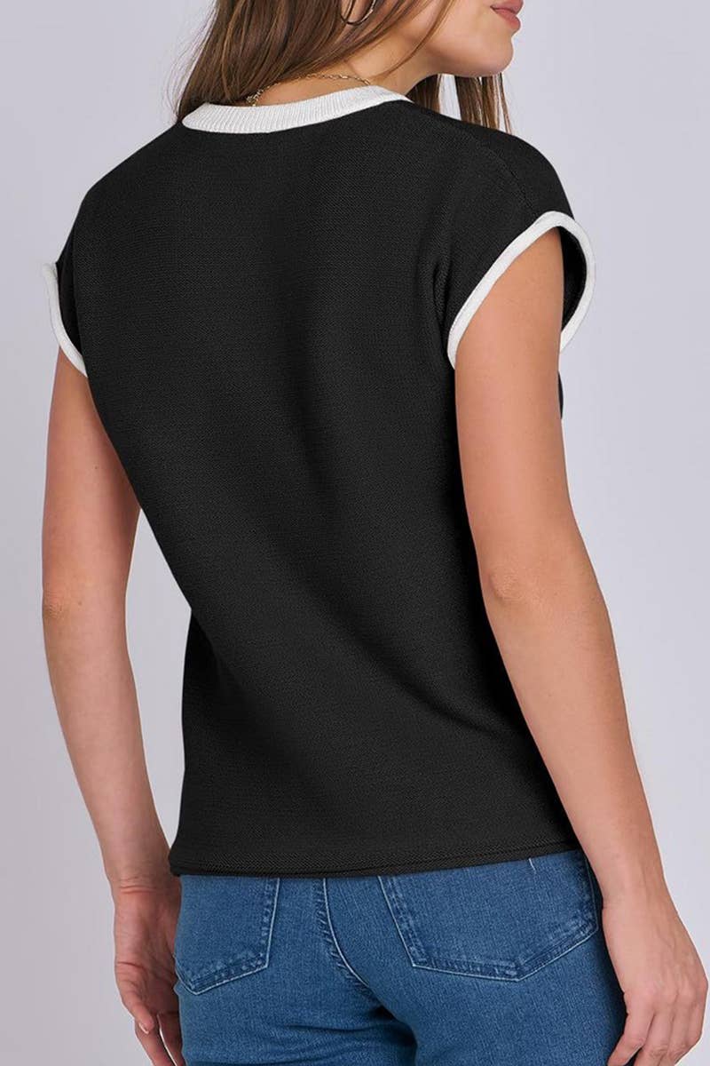 CWTTS1361_SUMMER CREW NECK CASUAL STRIPED KNITTED TOP