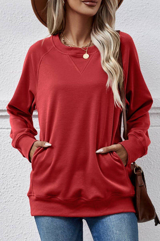 CWTBLL2617_FALL CREW NECK POCKET LONG SLEEVE TOP