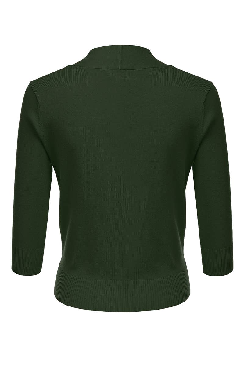 AWOCAS074_Basic 3/4 Sleeve Open Front Cropped Cardigan