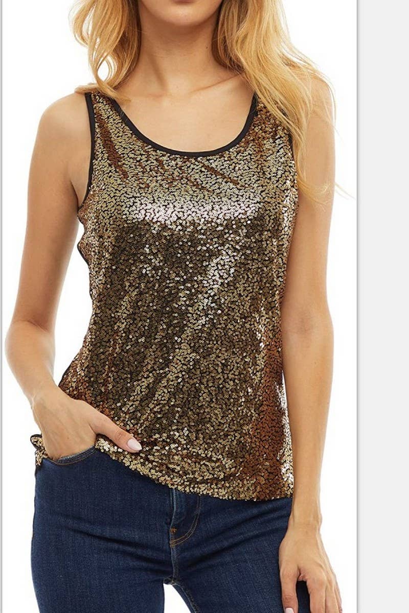 CWTBLSL0859_SHINY SEQUIN EMBELLISHED SPARKLE TANK TOP