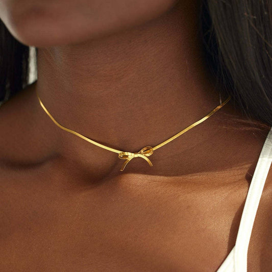 Stainless Steel Bow Clavicle Necklace_CWMM5547
