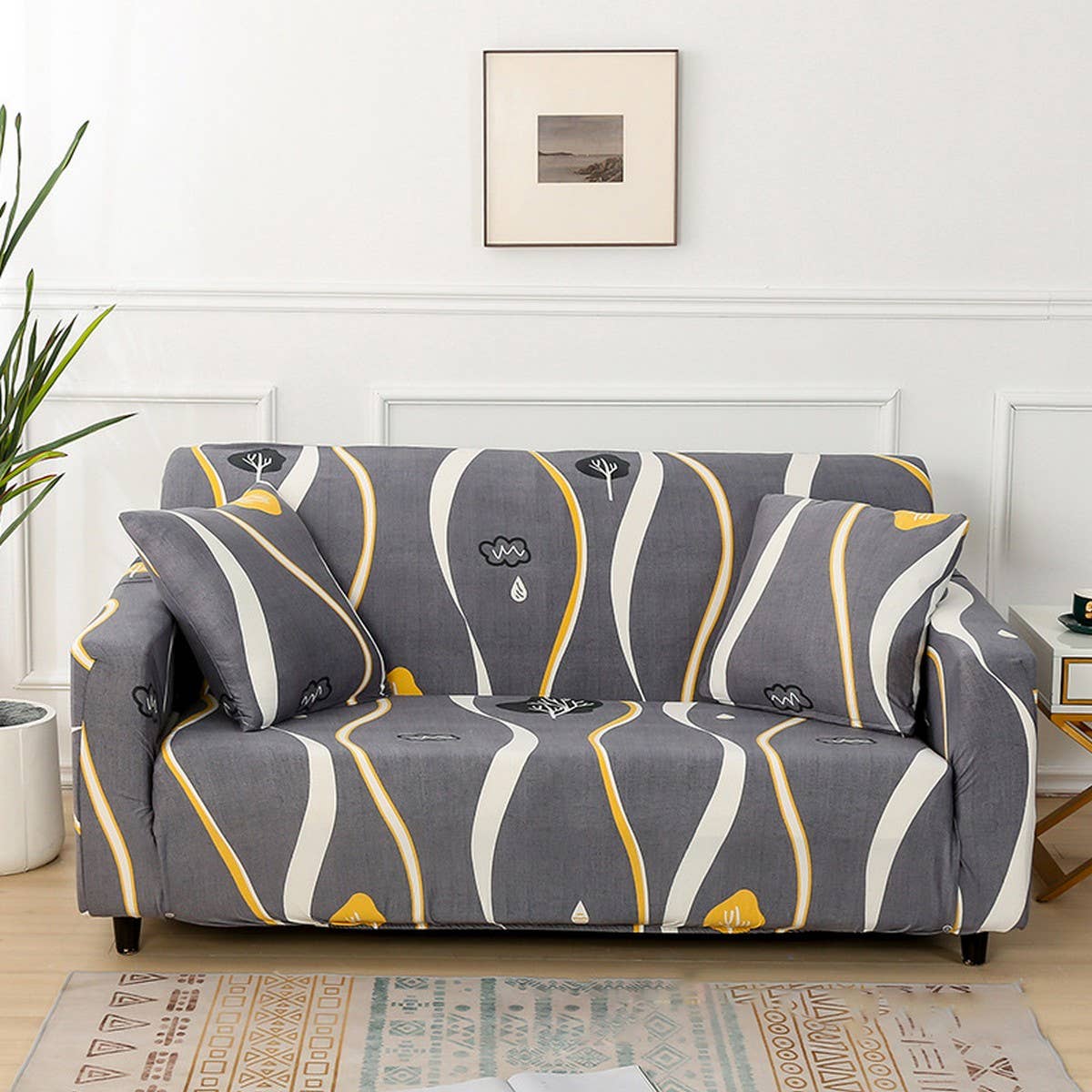 Modern Knit Sofa Cover, Stretch Fit, Solid Color
