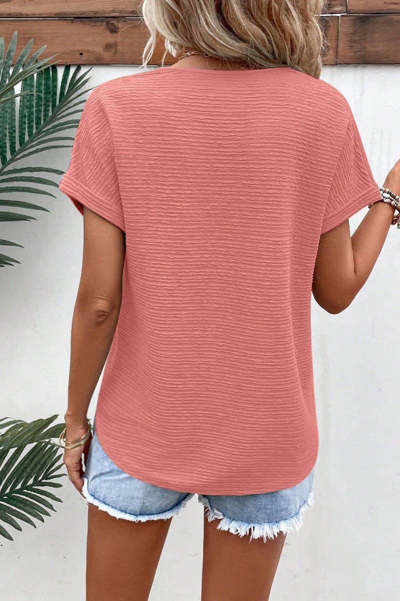 CWTBLS2266_SOLID V?NECK LOOSE FIT SHORT SLEEVE TEE