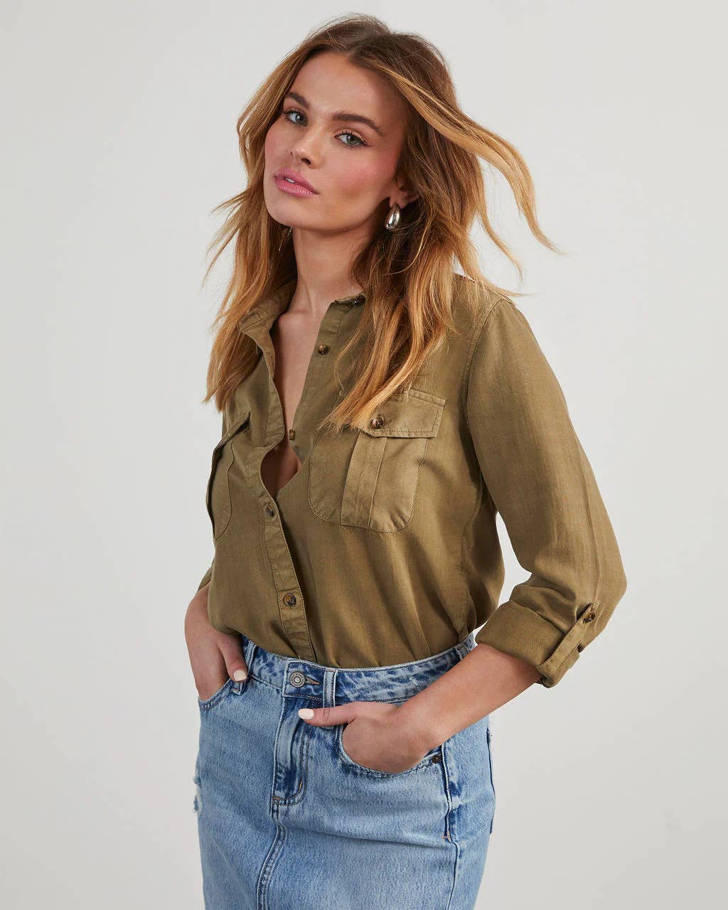 DENIM WASH WATER ELEGANT LONG SLEEVE SHIRT