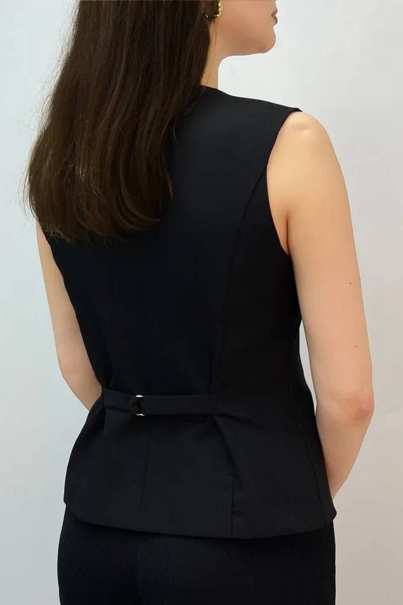 CWOJA00799_2025 WOMEN V NECK SLEEVELESS CARDIGAN VEST TOP