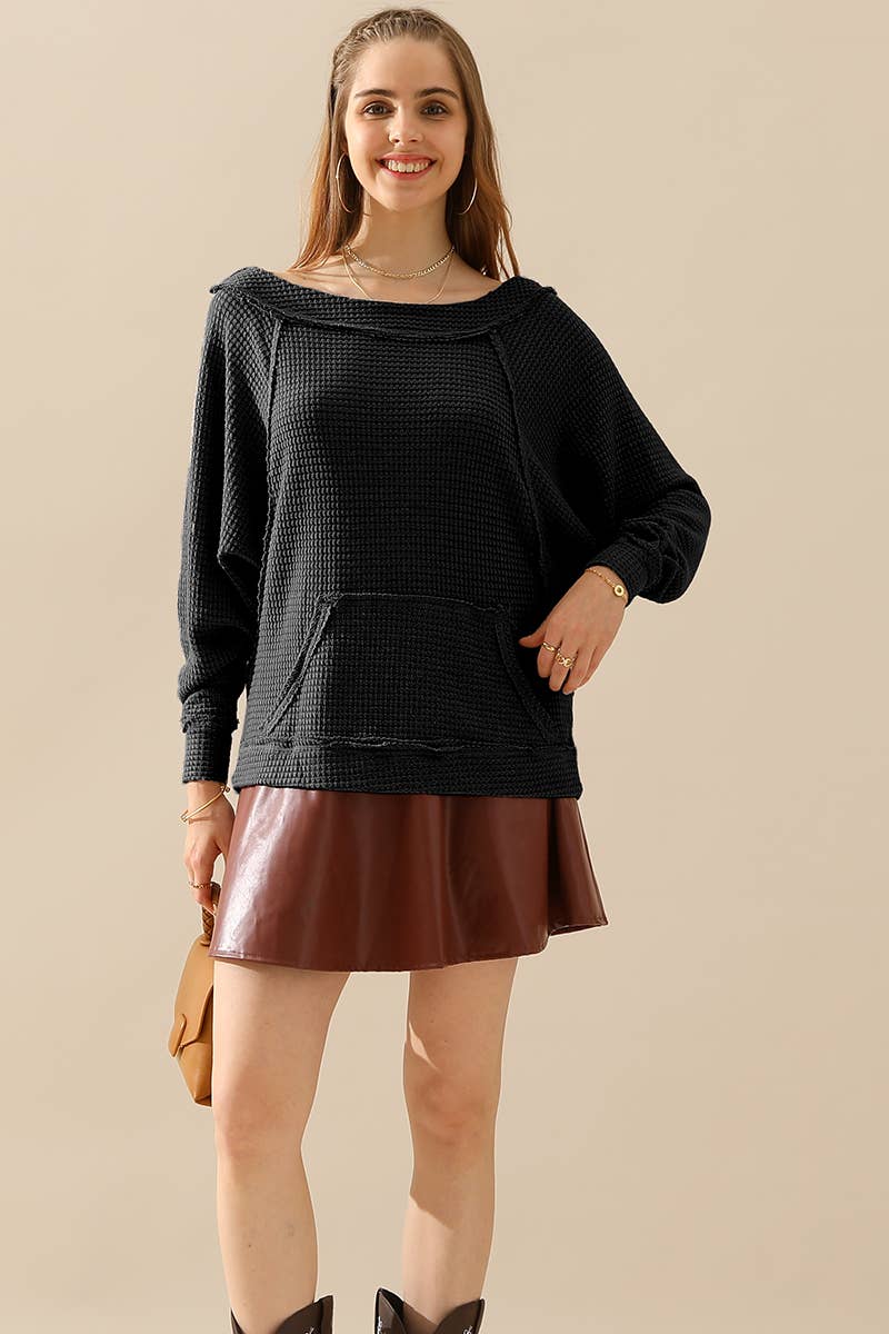 CWTTL1498__PLUS BOAT NECK POCKETED PULLOVER SWEATER KNIT TOP