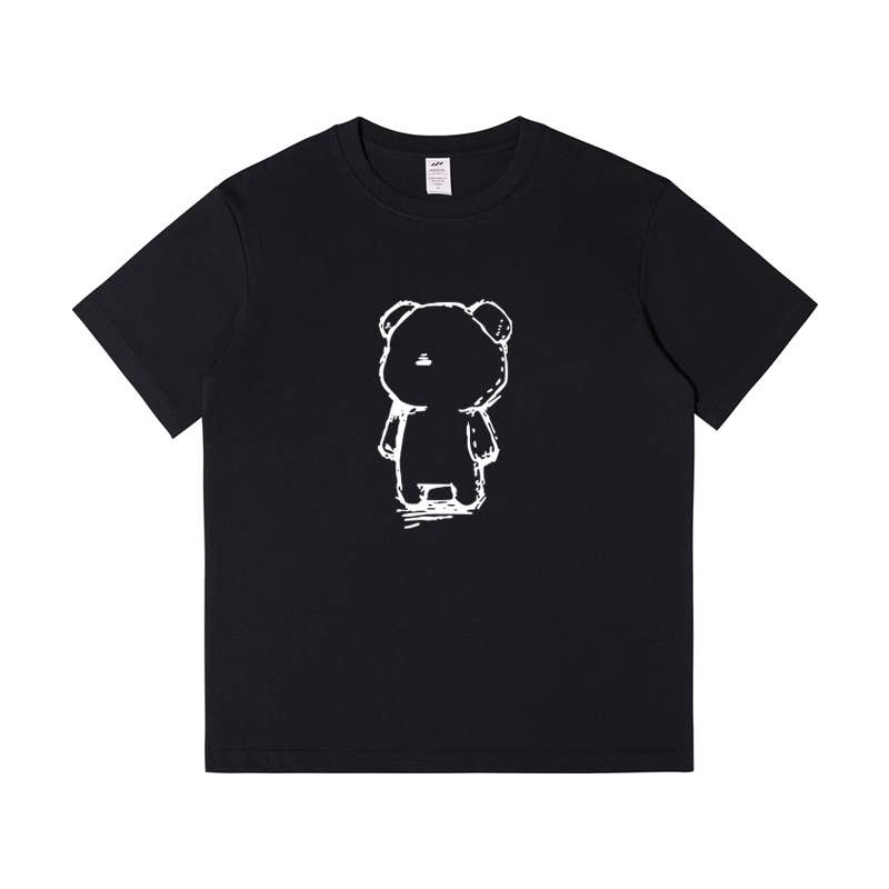 CWTTS0953_BLACK AND WHITE BEAR PRINT LOOSE CASUAL T SHIRT