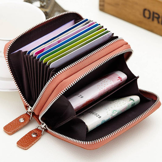 HEAD LAYER COWHIDE DUAL ZIP ZIPPER LEATHER CARD BAG_CWAB3872