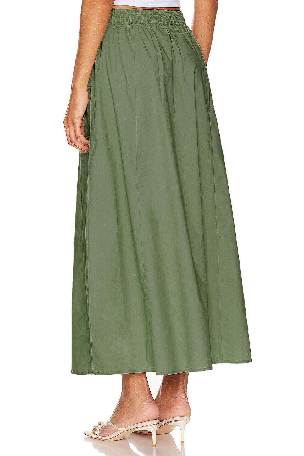 COTTON HIGH-WAISTED SLIT SOLID COLOR DRESS