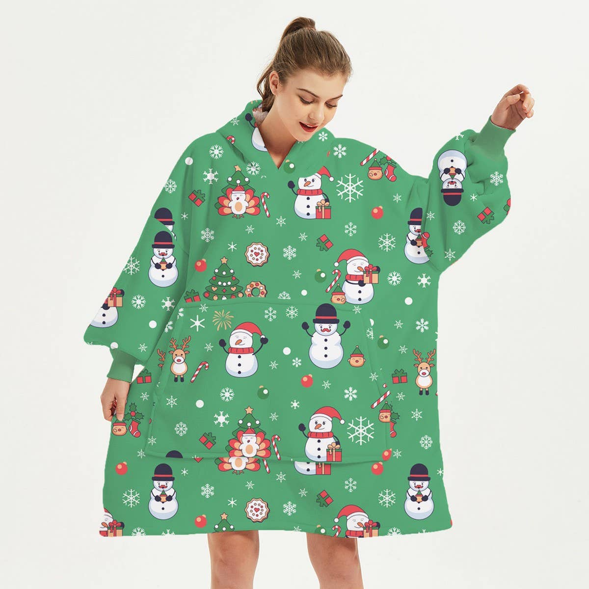 Christmas Reindeer Flannel Hoodie Blanket Gift