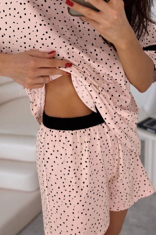 CWSPJ0377_PRINTED POLKA DOT SHORT SLEEVE SHORTS PAJAMA SET