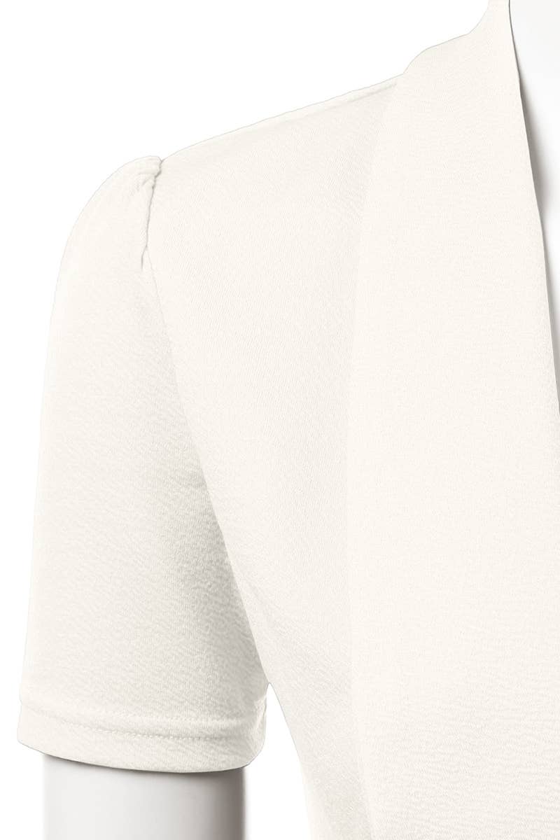 CWOBL095_Short Sleeve Open Front Draped Ruffles Blouses