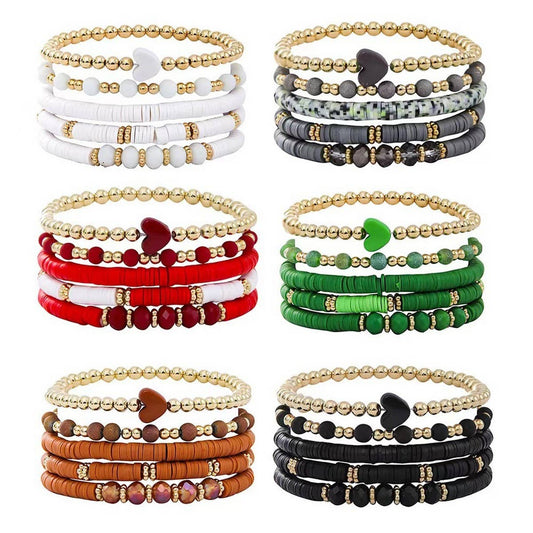 SOFT CLAY ELASTIC CORD HEART BRACELET SET_CWMM3519